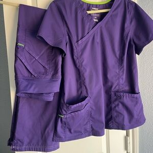 Landau Pro Flex Purple women’s scrubs, large top, medium boot cut pants